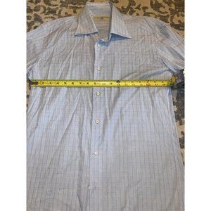 Luciano Barbera Italian Mens blue plaid button down shirt size medium‎ 41/16